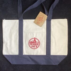 Trader Joe's Canvas Tote Bag - Navy and Cream